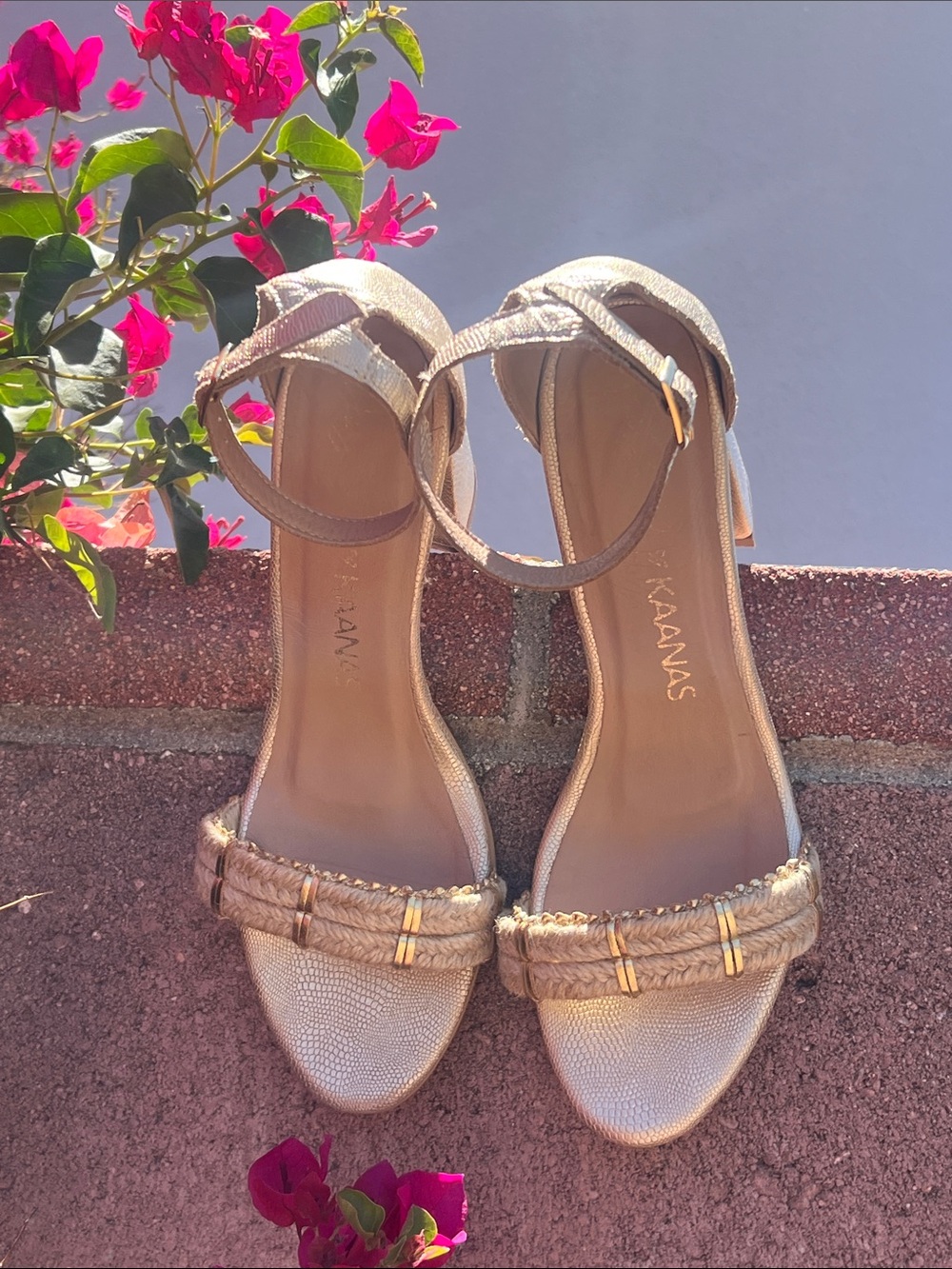 8 | Kaanas x Jessie James decker|  Metallic Gold Braided Ankle‑Strap Sandals